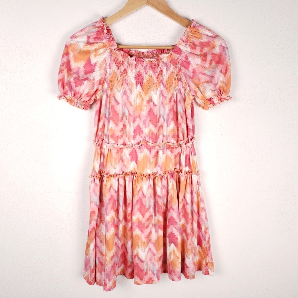 BCBG Girls Knee Length Dress Medium 10/12 Puff Sleeve Tiered Artsy Cottagecore